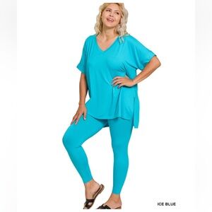 184 1X - 3X 🇺🇸Zenana BRUSHED DTY
MICROFIBER V NECK TOP & LEGGINGS SET